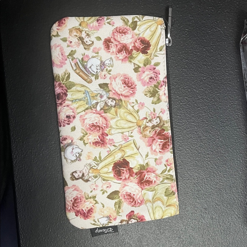 Loungefly Disney Princess Floral Pouch - Pink and Cream (Belle) 8in & 4in